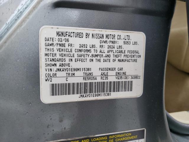 JNKAY01E96M115381 - 2006 INFINITI M35 BASE GRAY photo 12