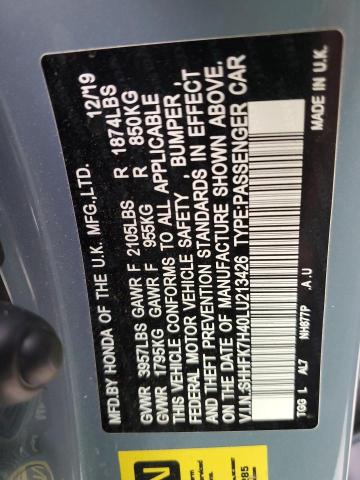 SHHFK7H40LU213426 - 2020 HONDA CIVIC SPORT 青色 照片 12