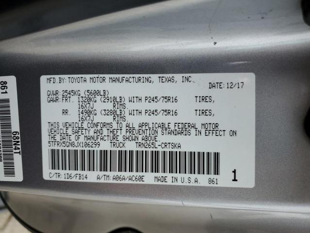 5TFRX5GN8JX106299 - 2018 TOYOTA TACOMA ACCESS CAB SILVER photo 12