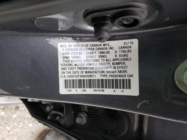 2HGFC2F54GH528311 - 2016 HONDA CIVIC LX GRAY photo 12