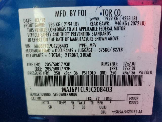 MAJ6P1CL9JC208403 - 2018 FORD ECOSPORT SES BLUE photo 13