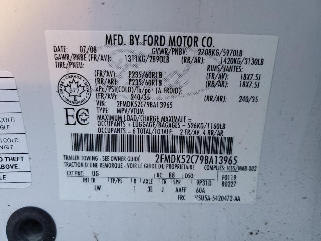 2FMDK52C79BA13965 - 2009 FORD FLEX SEL WHITE photo 12