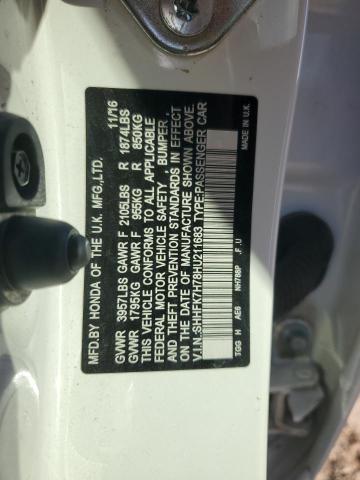 SHHFK7H78HU211683 - 2017 HONDA CIVIC EXL თეთრი ფოტო 12