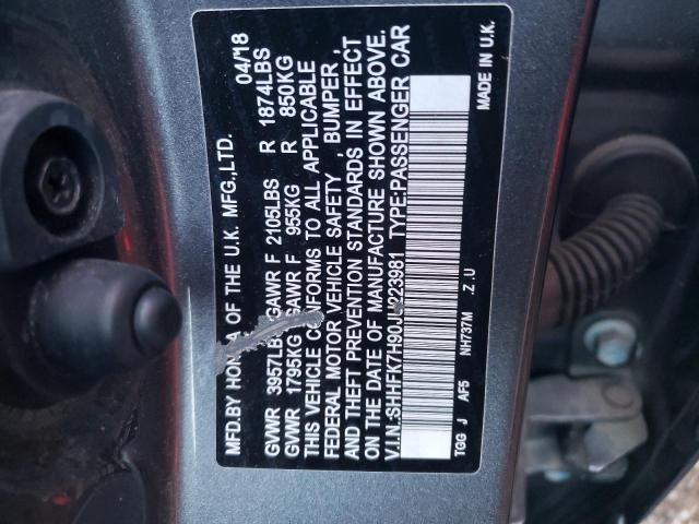 SHHFK7H90JU223981 - 2018 HONDA CIVIC SPORT TOURING GRAY photo 13