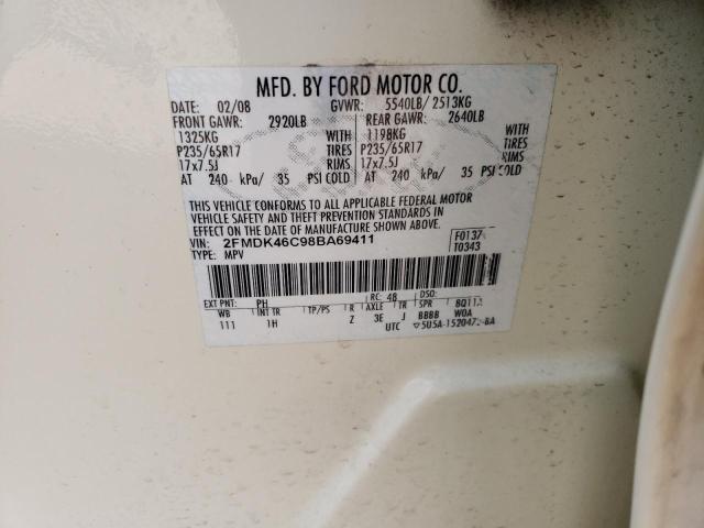 2FMDK46C98BA69411 - 2008 FORD EDGE SE WHITE photo 13