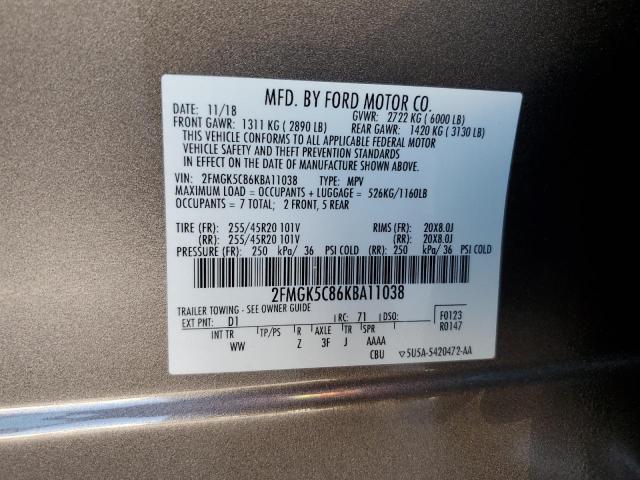 2FMGK5C86KBA11038 - 2019 FORD FLEX SEL TWO TONE photo 13