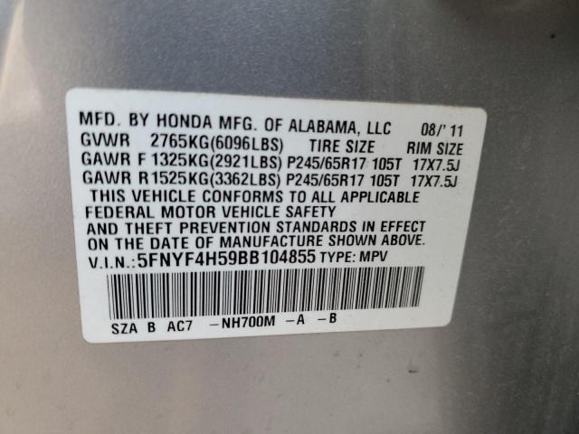 5FNYF4H59BB104855 - 2011 HONDA PILOT EXL SILVER photo 13