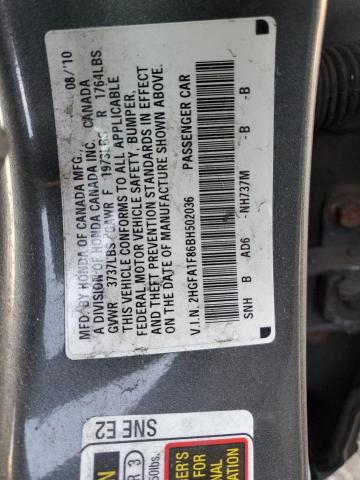 2HGFA1F86BH502036 - 2011 HONDA CIVIC EX GRAY photo 12