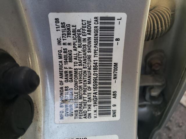 1HGFA16599L018641 - 2009 HONDA CIVIC LX SILVER photo 12