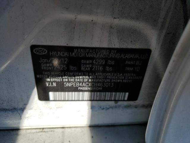 5NPEB4ACXCH463013 - 2012 HYUNDAI SONATA GLS WHITE photo 12