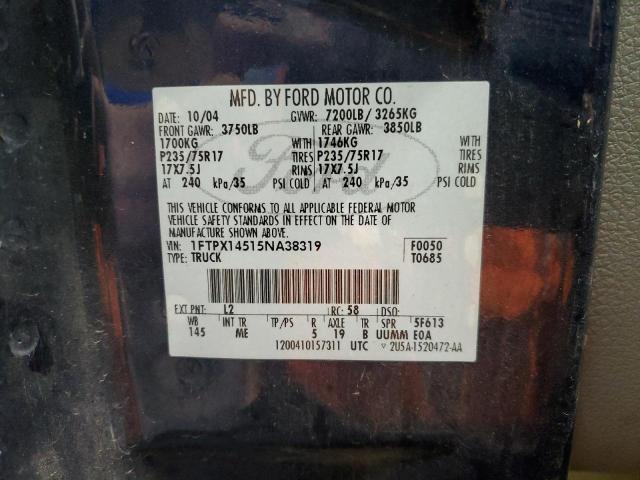 1FTPX14515NA38319 - 2005 FORD F150 BLUE photo 12