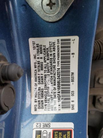 1HGFA16898L042074 - 2008 HONDA CIVIC EX BLUE photo 12