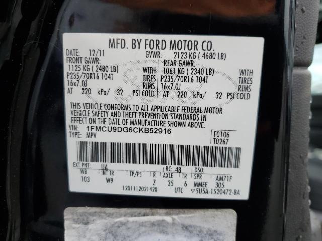 1FMCU9DG6CKB52916 - 2012 FORD ESCAPE XLT CHARCOAL photo 12