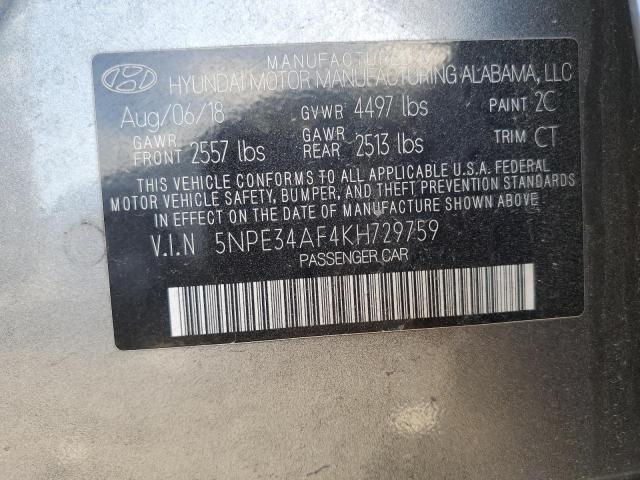 5NPE34AF4KH729759 - 2019 HYUNDAI SONATA LIMITED GRAY photo 12