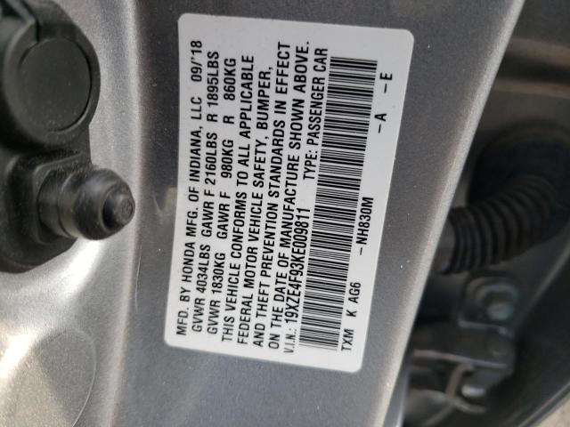 19XZE4F93KE009811 - 2019 HONDA INSIGHT TOURING SILVER photo 12