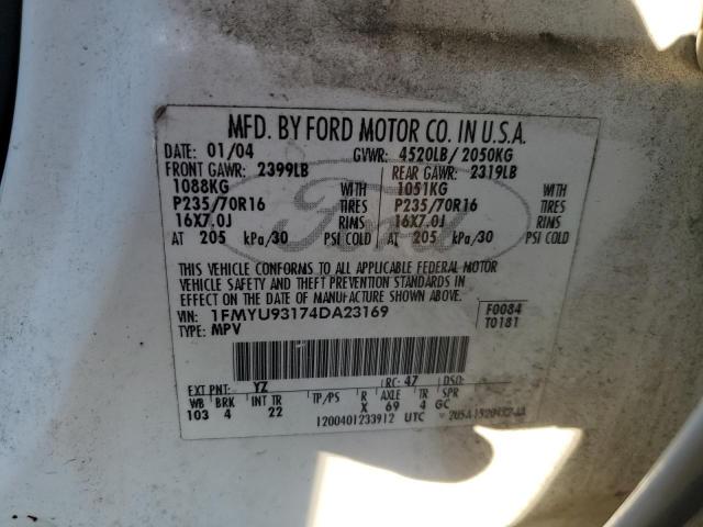 1FMYU93174DA23169 - 2004 FORD ESCAPE XLT WHITE photo 12