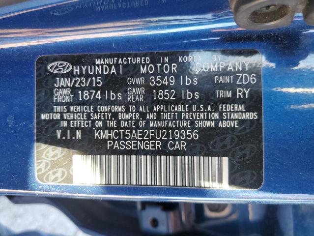 KMHCT5AE2FU219356 - 2015 HYUNDAI ACCENT GS BLUE photo 12