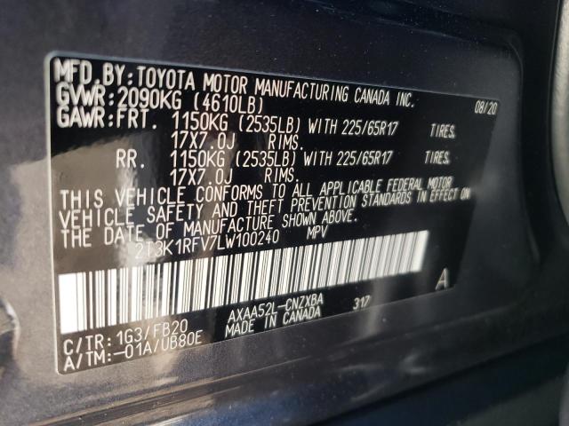 2T3K1RFV7LW100240 - 2020 TOYOTA RAV4 LE GRAY photo 12