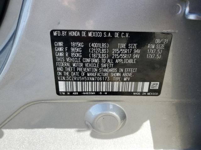 3CZRU5H5XNM706173 - 2022 HONDA HR-V EX SILVER photo 13