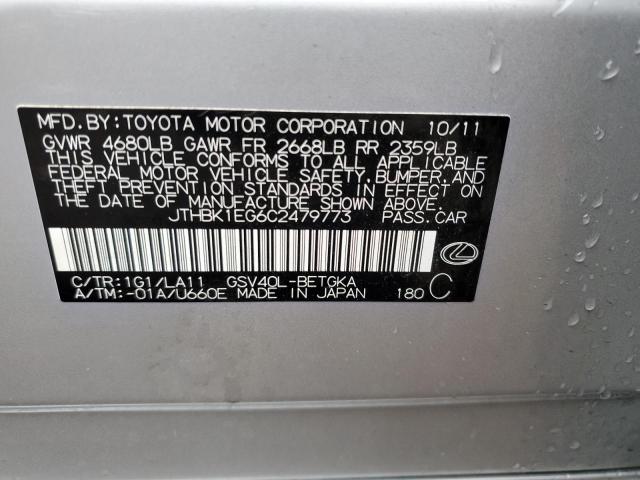 JTHBK1EG6C2479773 - 2012 LEXUS ES 350 SILVER photo 12