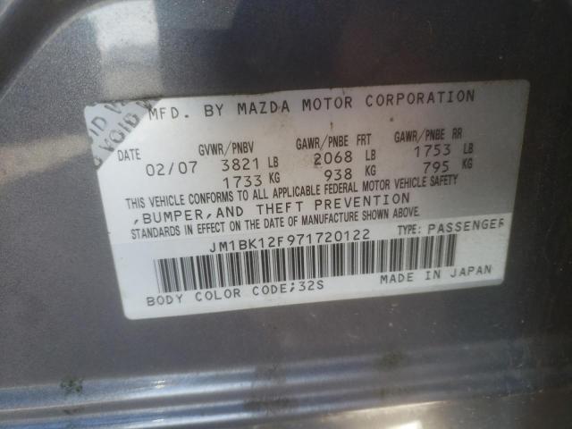 JM1BK12F971720122 - 2007 MAZDA 3 I GRAY photo 12