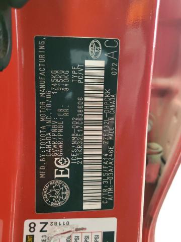 2T1KR32E17C638606 - 2007 TOYOTA COROLLA MA XR RED photo 12