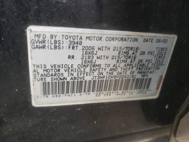 JT3HP10V9Y0243161 - 2000 TOYOTA RAV4 BLACK photo 12