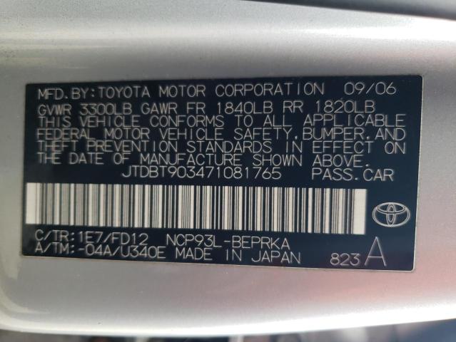 JTDBT903471081765 - 2007 TOYOTA YARIS SILVER photo 12