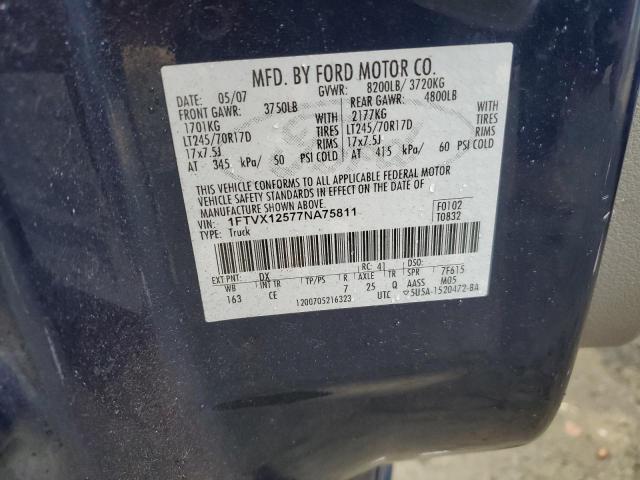 1FTVX12577NA75811 - 2007 FORD F150 BLUE photo 12