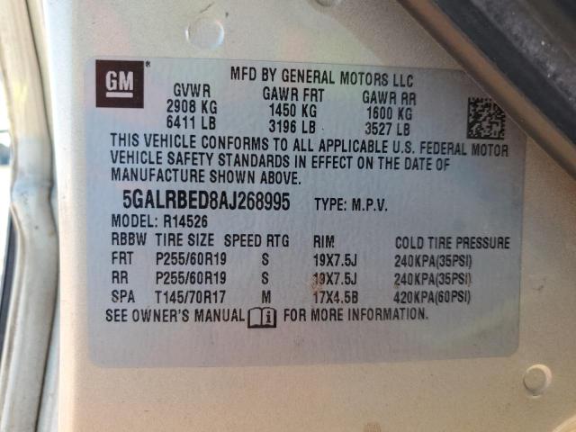 5GALRBED8AJ268995 - 2010 BUICK ENCLAVE CXL TAN photo 13