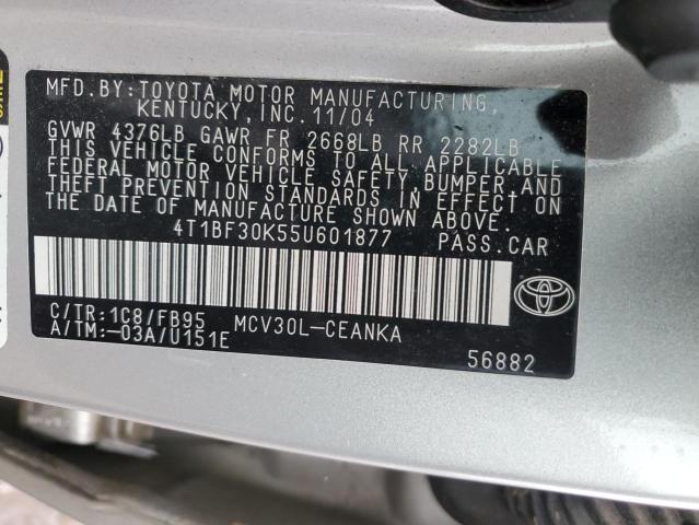 4T1BF30K55U601877 - 2005 TOYOTA CAMRY LE SILVER photo 12