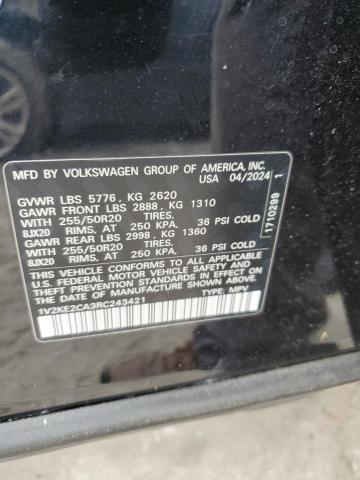 1V2KE2CA3RC243421 - 2024 VOLKSWAGEN ATLAS CROS SE أسود صورة 13