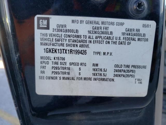 1GKEK13TX1R199426 - 2001 GMC YUKON BLACK photo 12