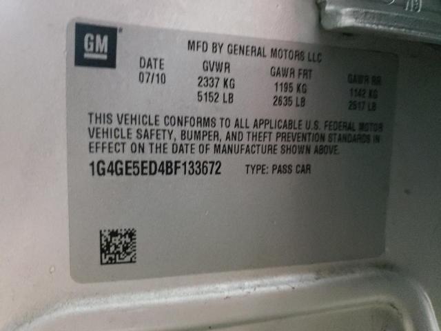 1G4GE5ED4BF133672 - 2011 BUICK LACROSSE CXS SILVER photo 12