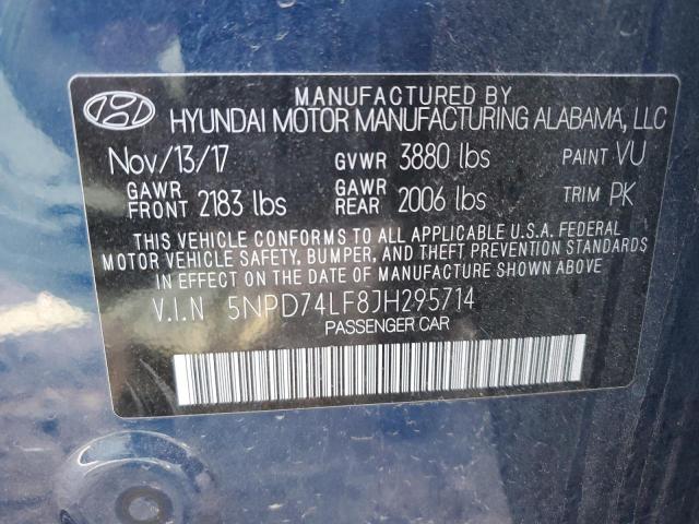 5NPD74LF8JH295714 - 2018 HYUNDAI ELANTRA SE BLUE photo 12