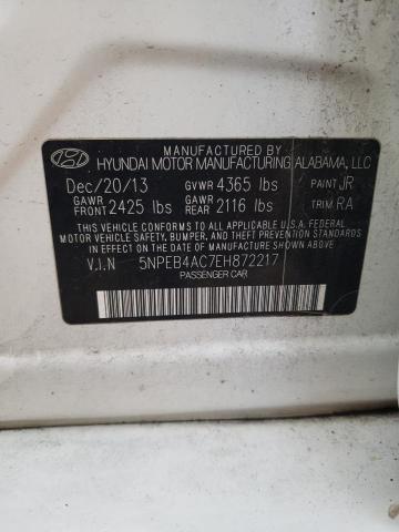 5NPEB4AC7EH872217 - 2014 HYUNDAI SONATA GLS WHITE photo 12