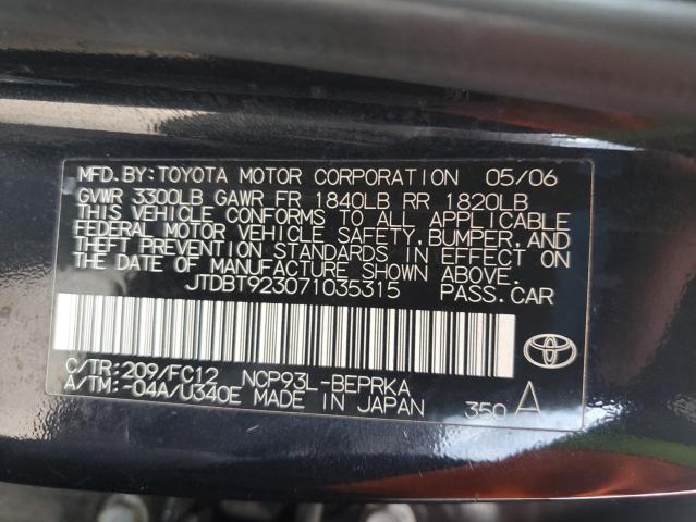 JTDBT923071035315 - 2007 TOYOTA YARIS BLACK photo 12