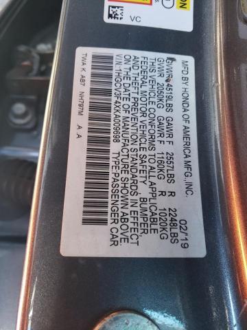 1HGCV3F4XKA009698 - 2019 HONDA ACCORD HYBRID EX GRAY photo 13