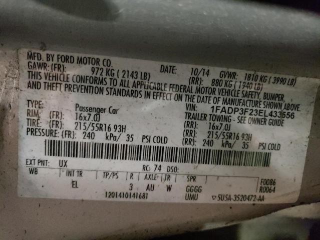 1FADP3F23EL433556 - 2014 FORD FOCUS SE SILVER photo 12