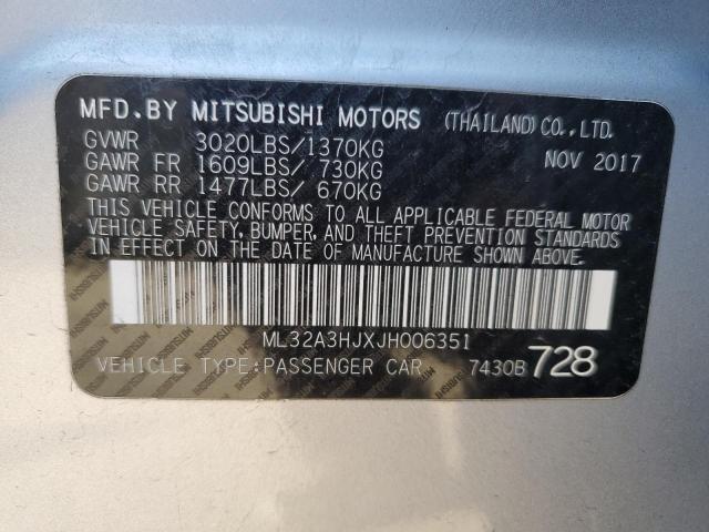 ML32A3HJXJH006351 - 2018 MITSUBISHI MIRAGE ES SILVER photo 12