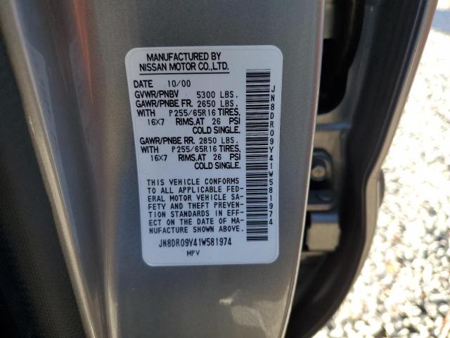 JN8DR09Y41W581974 - 2001 NISSAN PATHFINDER LE 银色 照片 12