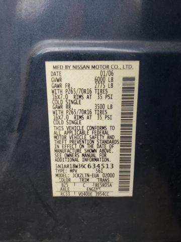 5N1AR18W36C634513 - 2006 NISSAN PATHFINDER LE BLUE photo 12