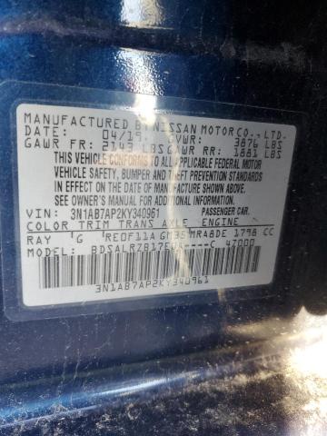 3N1AB7AP2KY340961 - 2019 NISSAN SENTRA S BLUE photo 12