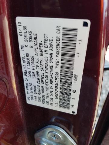 1HGCP2F85AA075999 - 2010 HONDA ACCORD EXL BURGUNDY photo 12