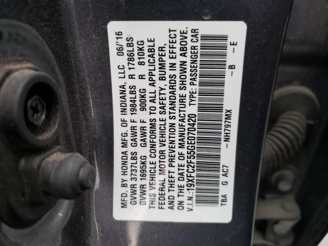 19XFC2F55GE070420 - 2016 HONDA CIVIC LX GRAY photo 12