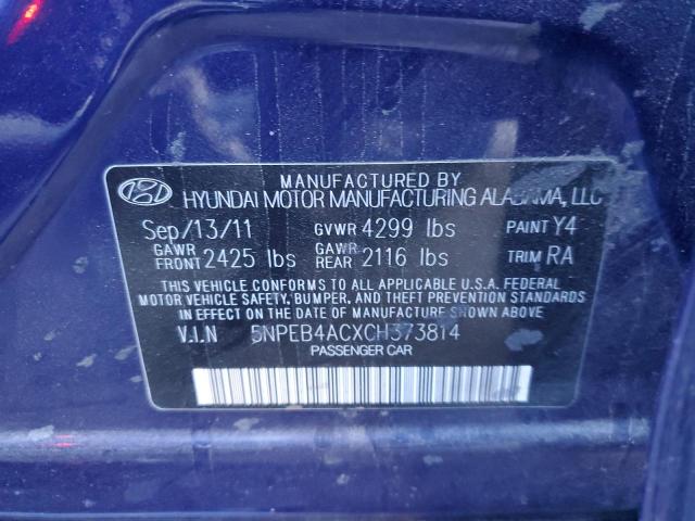 5NPEB4ACXCH373814 - 2012 HYUNDAI SONATA GLS BLUE photo 12