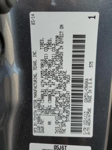 5TFRU5F12EX032147 - 2014 TOYOTA TUNDRA DOUBLE CAB SR/SR5 GRAY photo 12