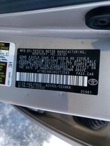 4T1BE46K38U213583 - 2008 TOYOTA CAMRY CE TAN photo 12