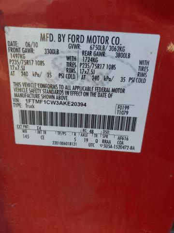 1FTMF1CW3AKE20394 - 2010 FORD F150 RED photo 12