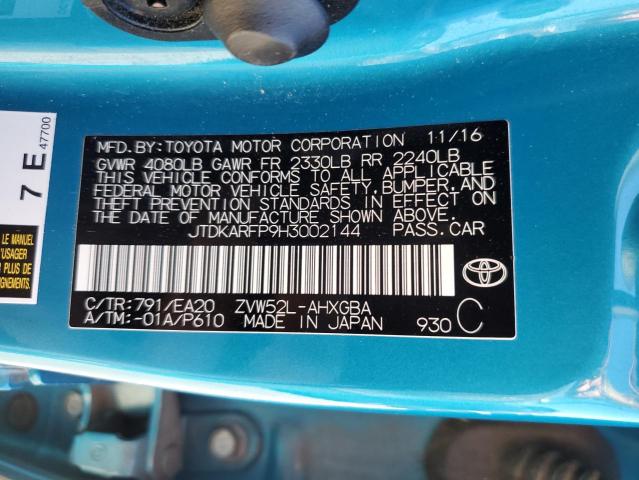 JTDKARFP9H3002144 - 2017 TOYOTA PRIUS PRIM BLUE photo 12